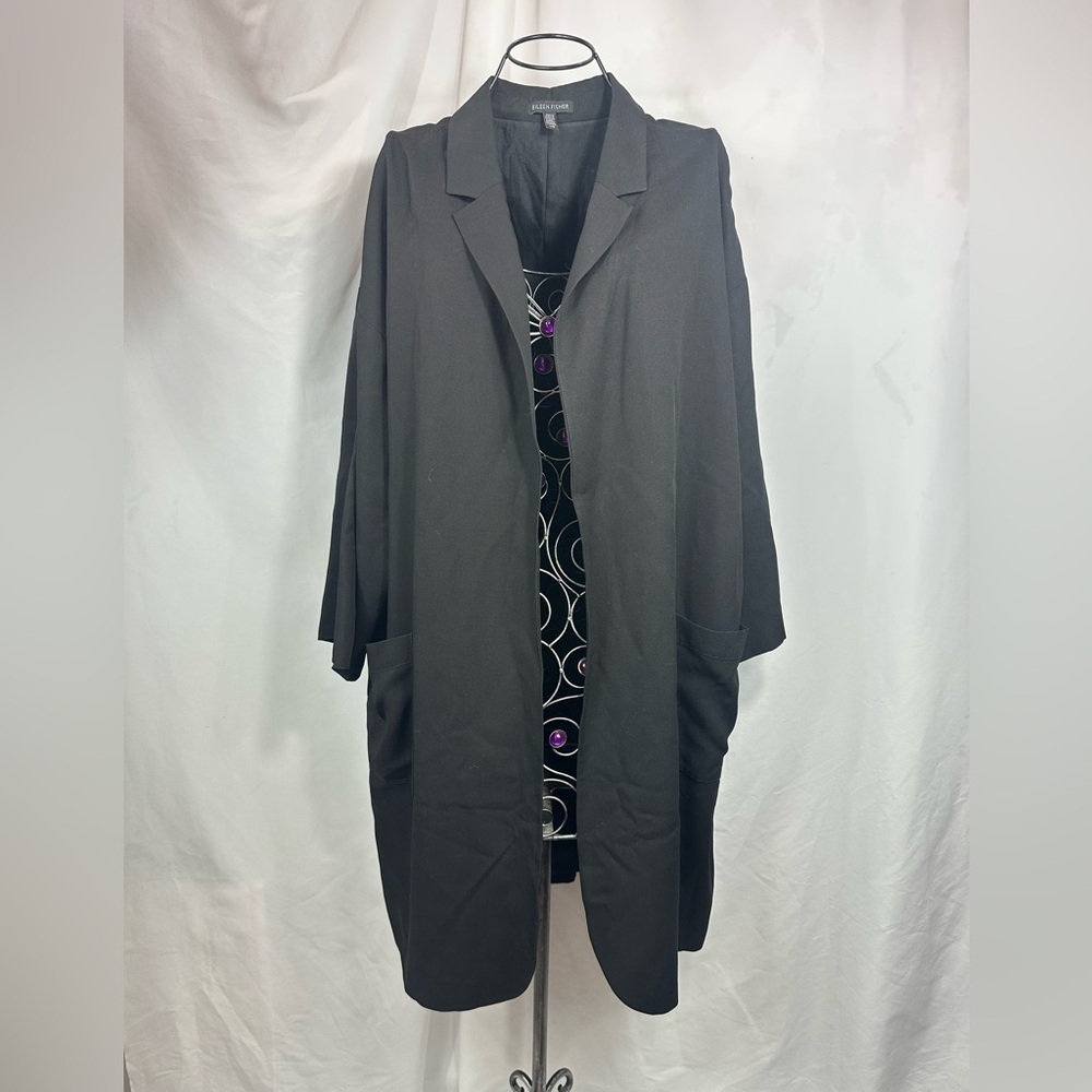 Eileen Fisher Tencel grain long jacket size L